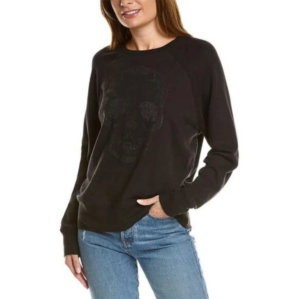 Zadig & Voltaire Black Upper Skull Studs Sweatshirt XS Goth Whimsigoth Halloween